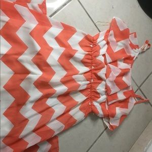 Salmon and White Long Dress